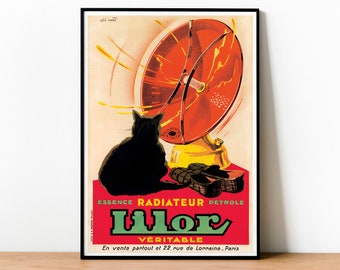 Cosy Cat Print, Vintage Advertising Poster, 1930s Art, Cat Illustration, Feline Art, Gift For Cat Lover, Cool French Poster, Black Cat Print