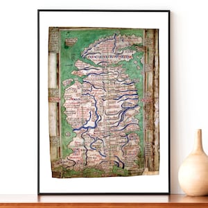 Carte médiévale de la Grande-Bretagne, impression de qualité musée, carte des îles britanniques 1250, cadeaux historiques, carte historique du vieux monde, histoire du Moyen Âge