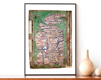 Medieval Map Of Britain, Museum Quality Print, 1250 British Isles Map, historical gifts, old world historical map, Middle Ages History