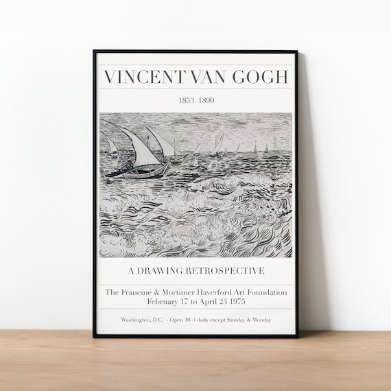 Vincent van Gogh tekening tentoonstelling poster, zwart-wit zwart