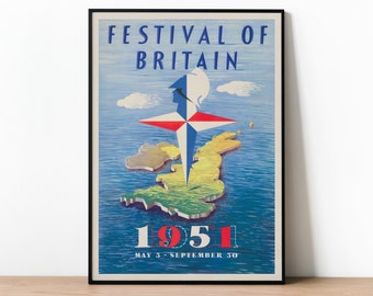 Festival Of Britain Poster Print Designed In 1951 By Abram Games, Classic Mid Century Modern Design, 1950s Style, London Festival Exhibition