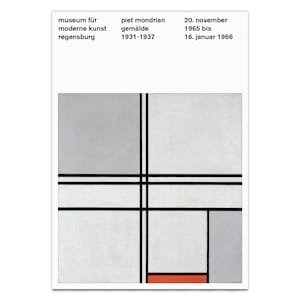 Póster de Piet Mondrian – Composición (n.º 1) Gris-rojo 1935, Arte modernista geométrico, Póster alemán, Póster de exposición de arte auténtico