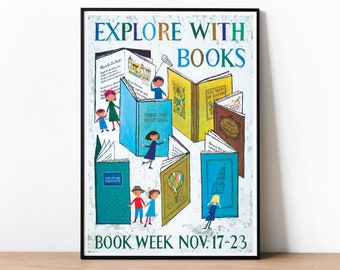 National Book Week Poster, Ideal Gift For Book Lover Or Avid Reader, Library Poster, Literature Poster, Book Poster For Kids, Book Art Print