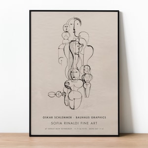 Bauhaus-kunst, Oskar Schlemmer-tentoonstellingsposter, vintage Bauhaus-poster, grote print, kunst aan de muur, Bauhaus-print, woondecoratie, afdruk uit het midden van de eeuw