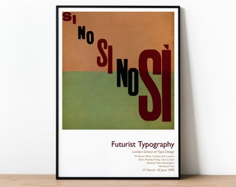 Affiche d’exposition de typographie futuriste, Art typographique Filippo Marinetti, Impression d’art moderne, Art mural, Affiche de la galerie de Londres, impression vintage
