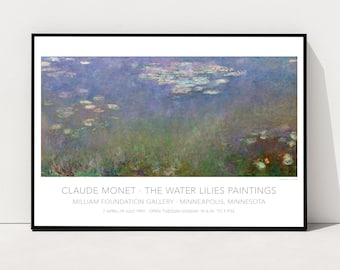 Monet Water Lilies Exhibition Poster, Claude Monet Print, Wall Art, Museum Poster, Fine Art Gallery, Affiche Exposition, Water Lilies Print