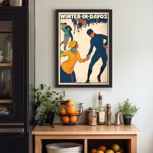 Vintage Swiss Poster - Burkhard Mangold 1914 Davos Ice Skating Reproduction, Museum Quality Print, Archival Inks, Luxury Decor image 5