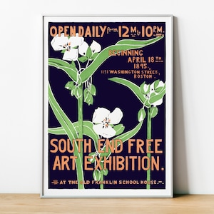 Vintage Boston Poster For An Art Exhibition - Museum Quality Print - Vintage Wall Art Decor - Flower Painting - Botanical Print - Floral Art
