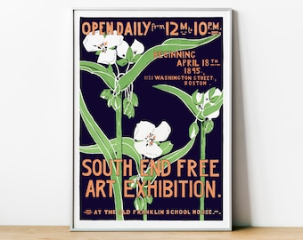 Vintage Boston Poster For An Art Exhibition - Museum Quality Print - Vintage Wall Art Decor - Flower Painting - Botanical Print - Floral Art
