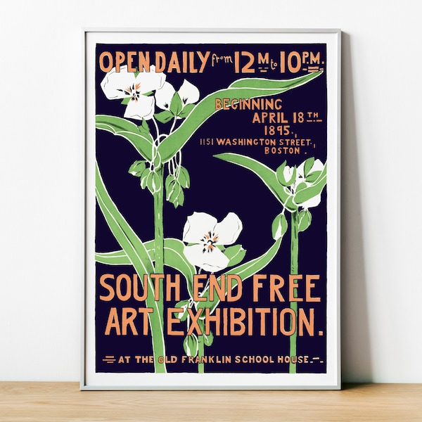 Vintage Boston Poster For An Art Exhibition - Museum Quality Print - Vintage Wall Art Decor - Flower Painting - Botanical Print - Floral Art