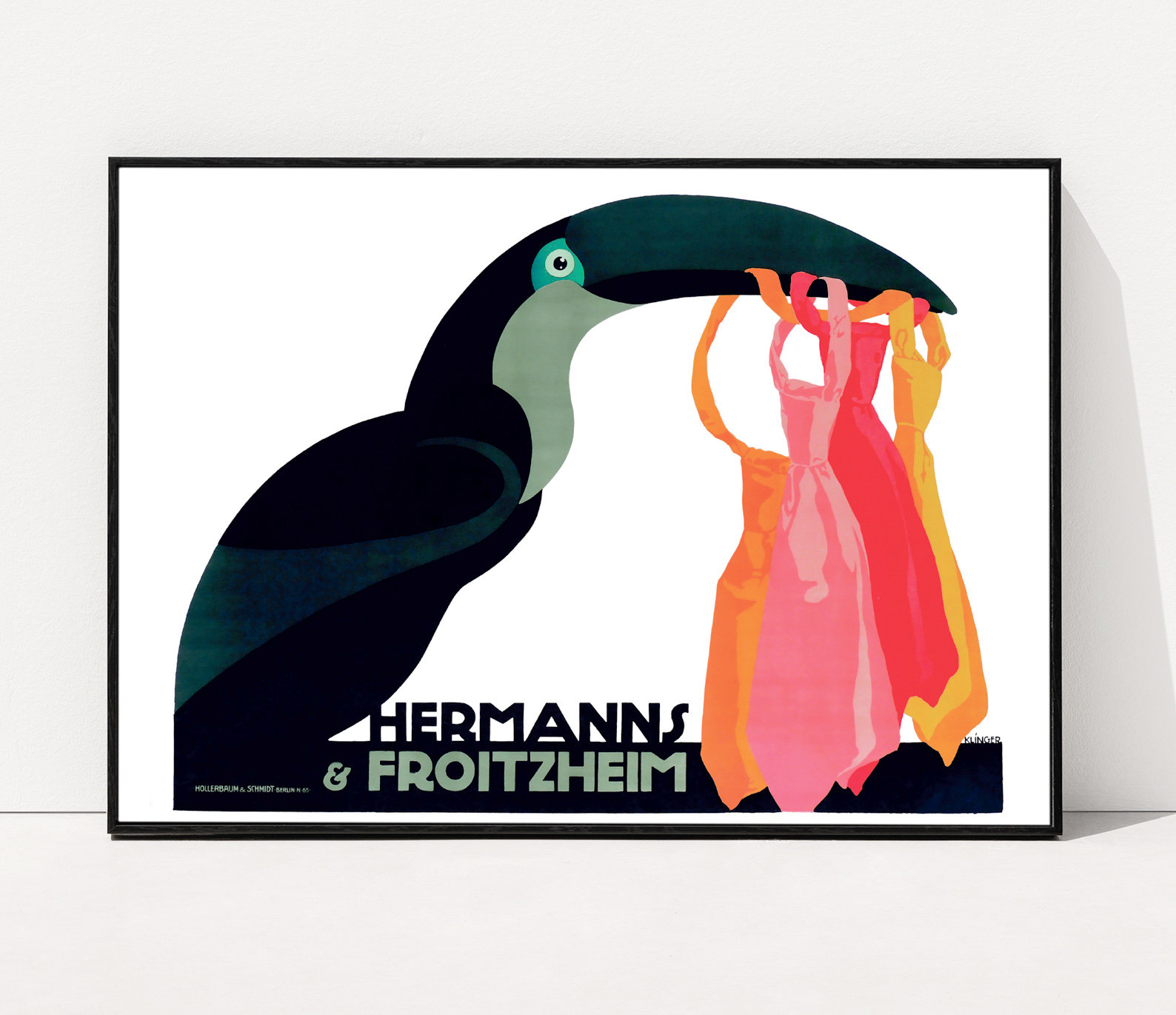 Cute Toucan Bird Art Advertising Poster by Julius Klinger, Animal Painting, Vintage Jungle Bird Print, Cool Mid Century Modern Print