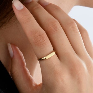 14k Solid Gold Personalized Ring, Real Gold Name Engraved Ring, Rose Gold Name Ring, Gold Signet Ring, Genuine Gold Custom Name Bar Ring