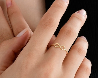 14k Solid Gold Dainty Infinity Ring, Gold Infinity Ring, Infinite Love Ring, Layered Ring, Eternal Infinite Figure Eight Knot Ring