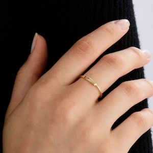 14k Solid Gold Minimalist Bar Name Ring, Solid Gold Engraved Bar Ring, Personalized Name Ring in Gold, Custom Name Ring, Personalized Gift