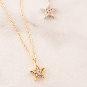 14K Solid Gold Star Necklace Chain, Diamond Star Pendant, Mini Star Necklace, Celestial, Layering Necklace, Star Jewelry, Minimal Jewelry