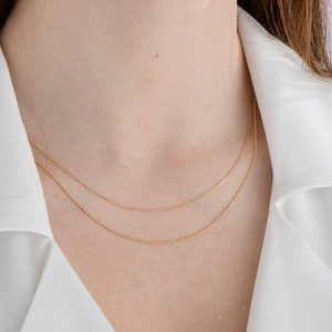 14K Solid Gold Two Strand Chain Necklace, Duet Chain Necklace, Gold Double Strand Chain, Simple Cable Ball Chain Layered Chain, Two Tier