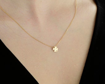 Collier trèfle en or 14 carats, trèfle à quatre feuilles en or véritable, collier et chaîne porte-bonheur délicats, bijoux minimalistes, cadeau pour elle, trèfle