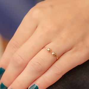 14k Gold Tiny Ball Ring, Gold Ball Ring is Adjustable, Elegant Ring & Minimal Ring, Real Gold Ring For Her, Minimalist Gold Ring Women