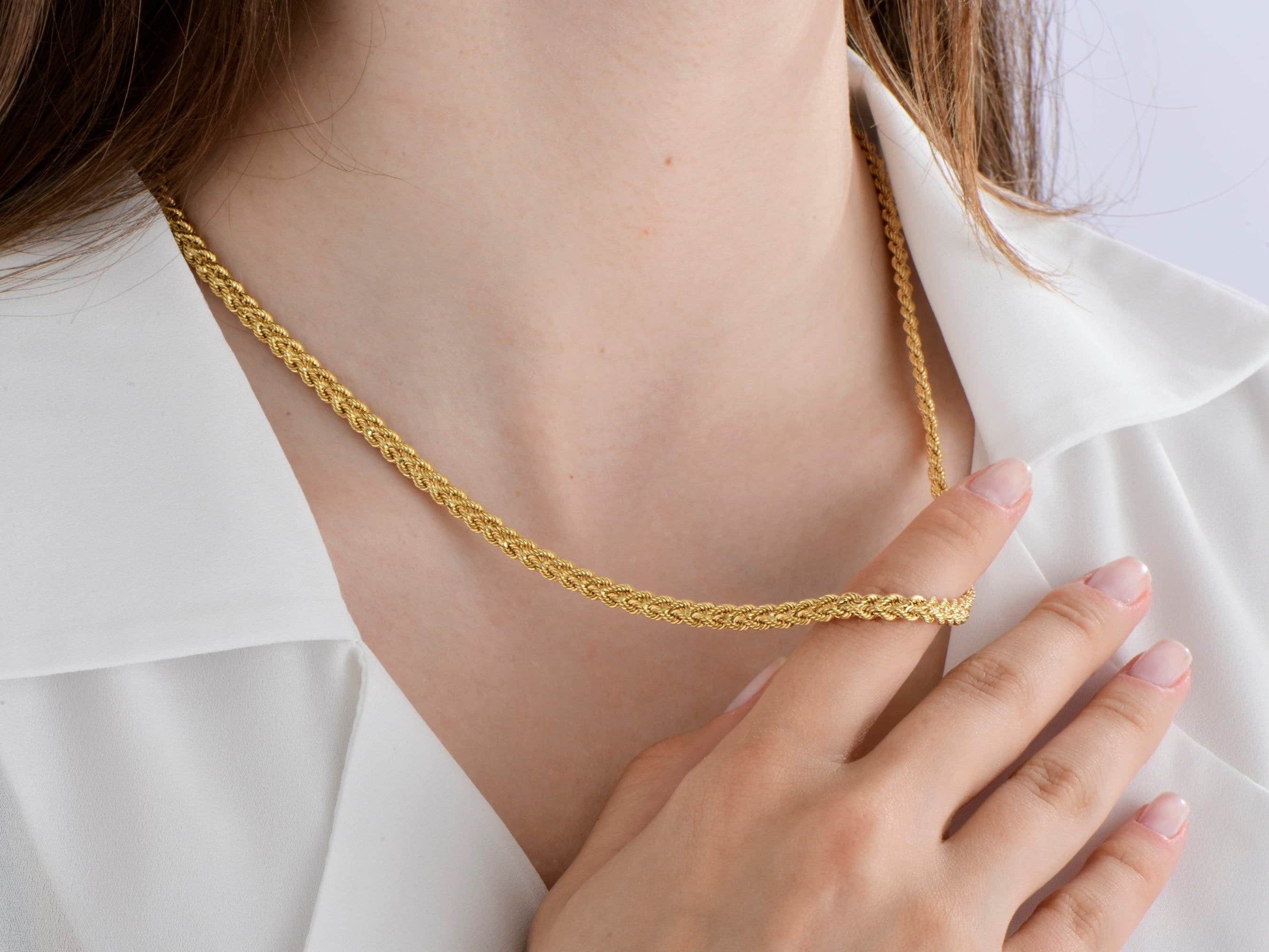 14K Solid Gold Popcorn Rope Chain, 7,2mm, Real Gold Pop Corn Rope Chain Necklace, 14K Men Women Real Gold Rope Chain Necklace
