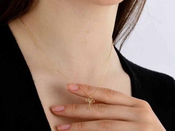 上品なダイヤモンドキーネックレス、14k 18k ソリッドゴールド 