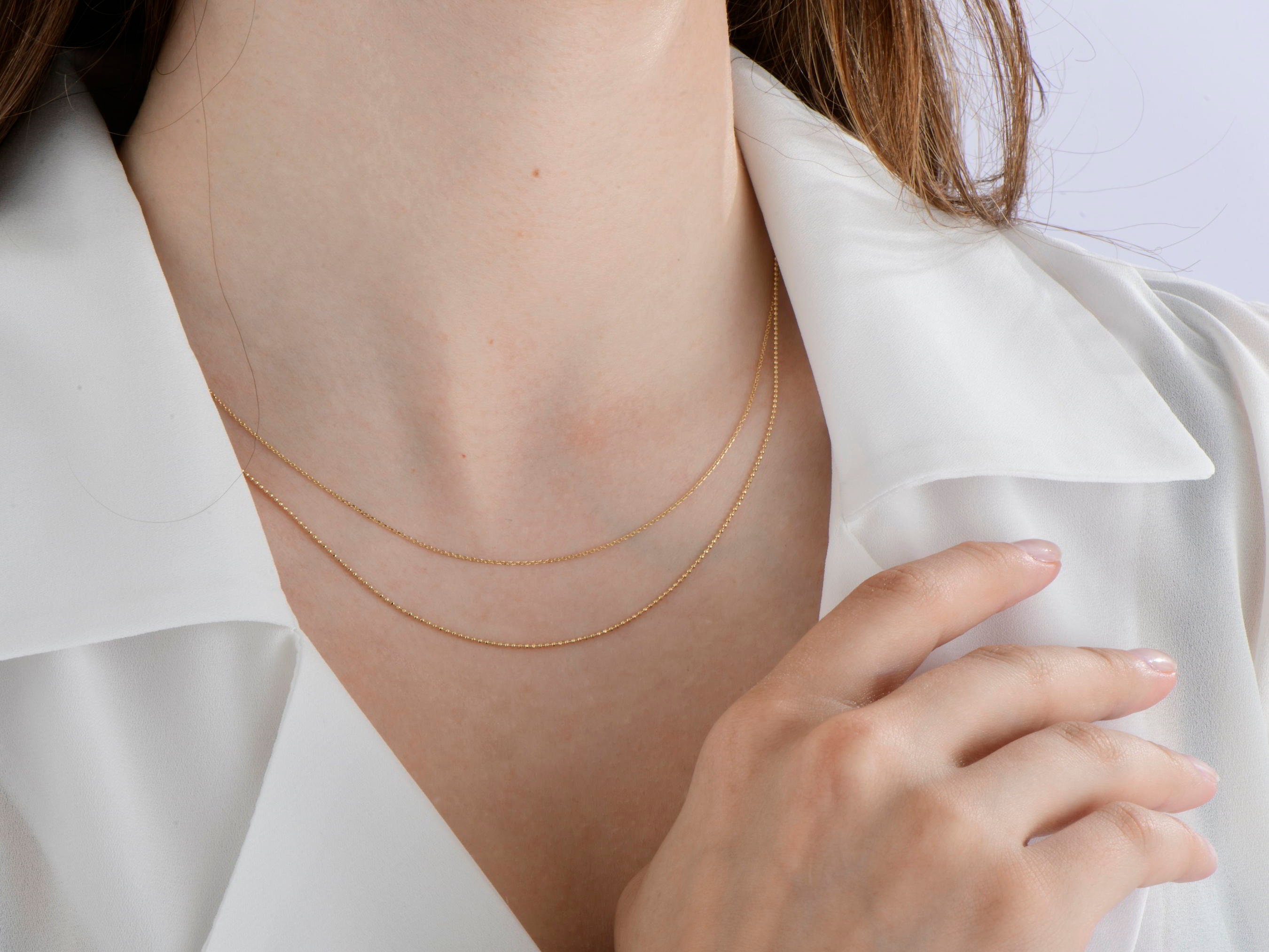 14K Solid Gold Two Strand Chain Necklace Duet Chain Necklace