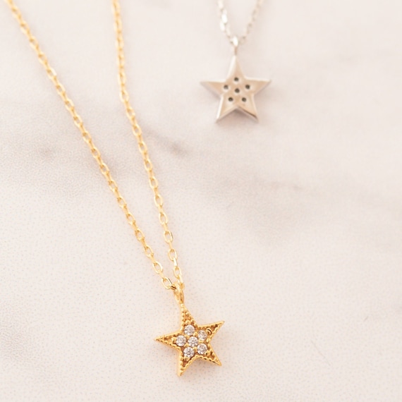ミュージシャン Star Necklace Gold 14K Solid Gold Star Necklace Chain, Diamond Star Pendant
