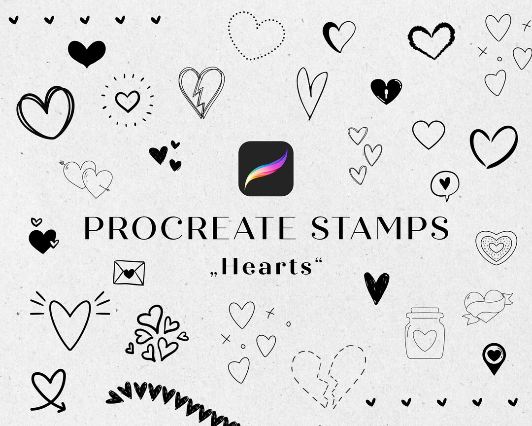 40 Procreate Heart Stamps and Brushes, Cute Love Decorative Sweet
