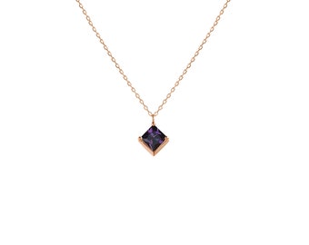 February Birthstone Necklace in Rose Gold & Amethyst