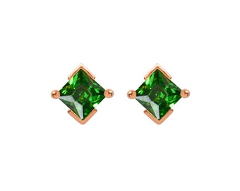 May Birthstone Earrings in Rose Gold & Emerald