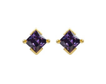 February Birthstone Earrings in Yellow Gold & Amethyst