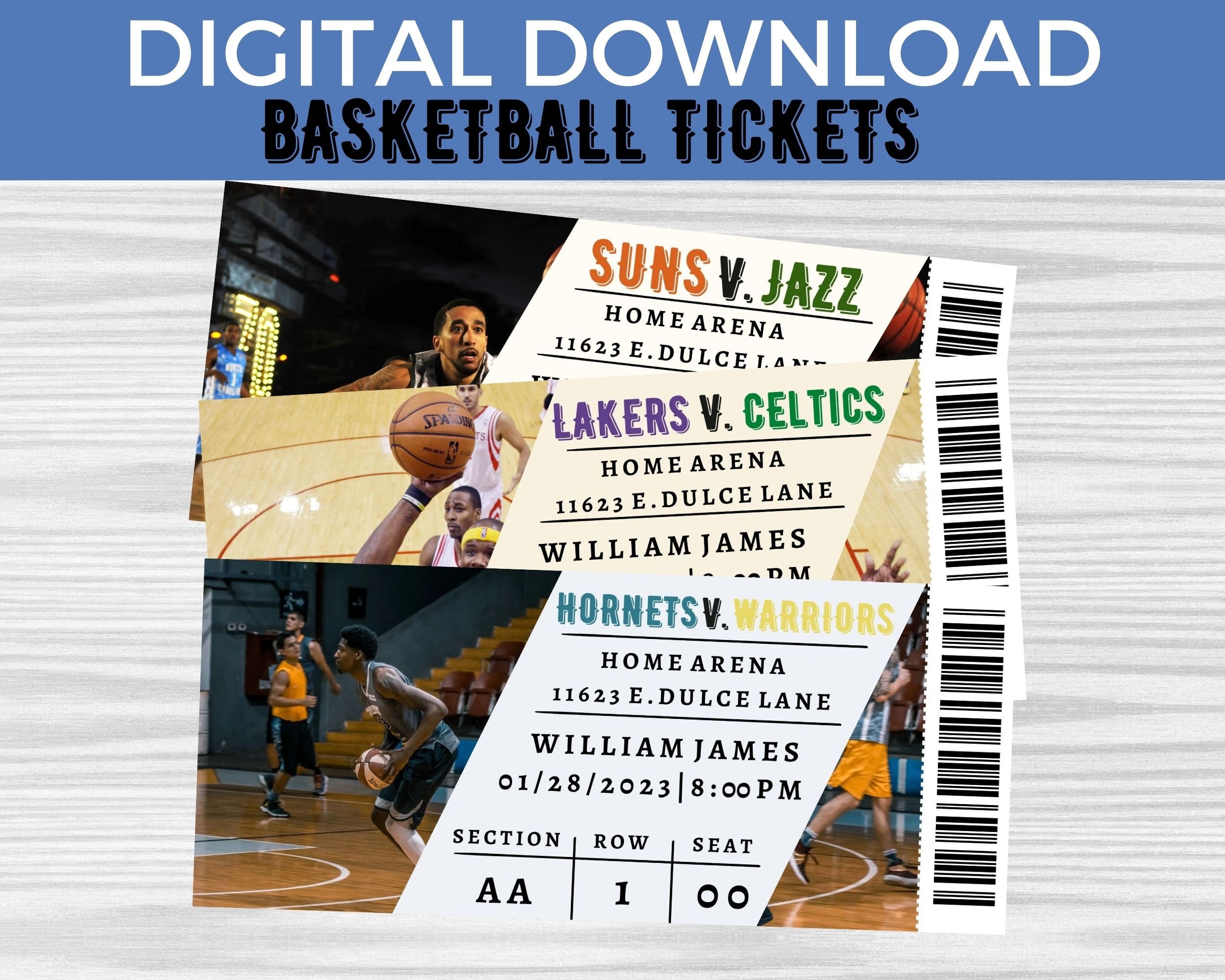 Custom Basketball Ticket Digital Download Printable Custom Sports