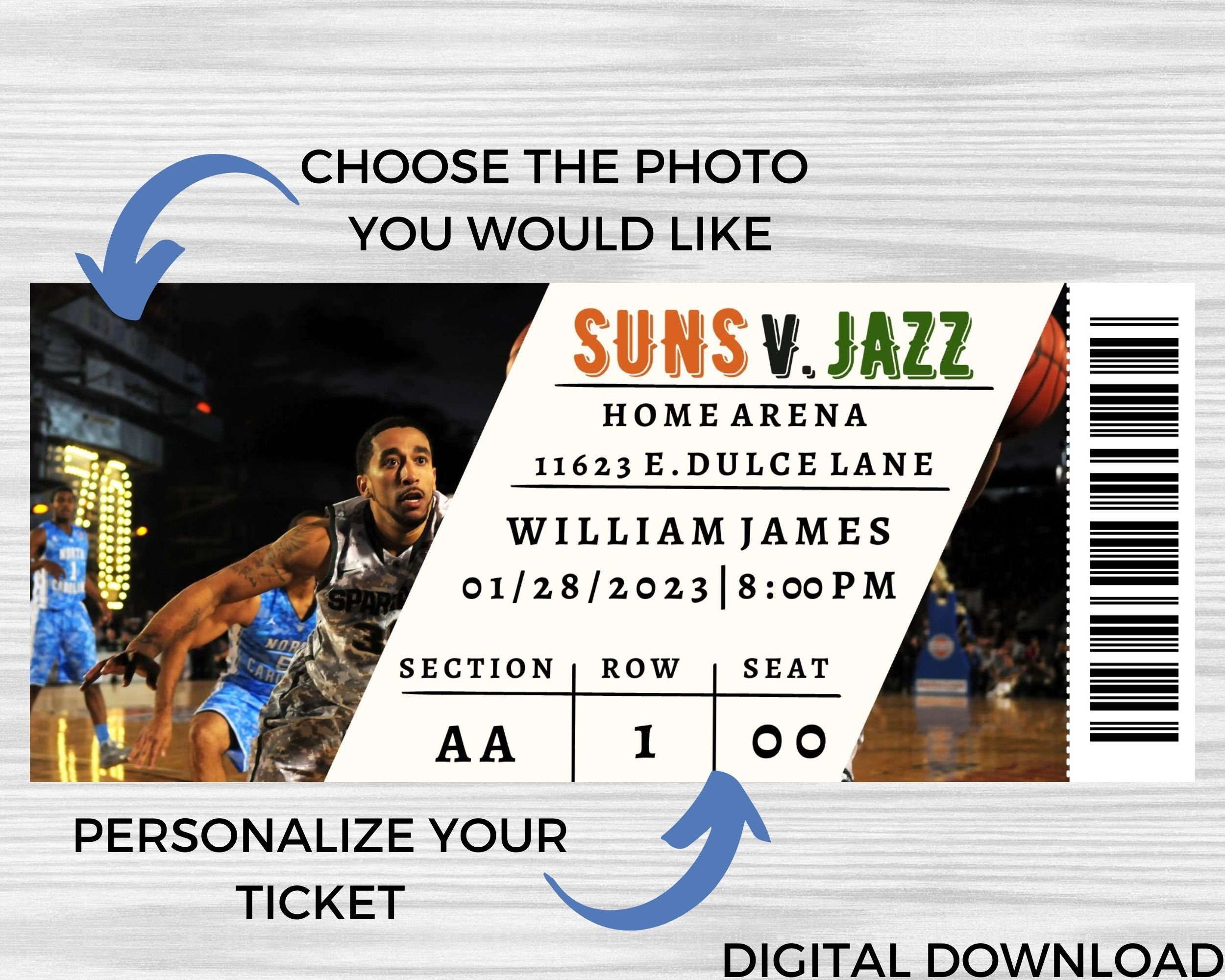 Custom Basketball Ticket Digital Download Printable Custom Sports