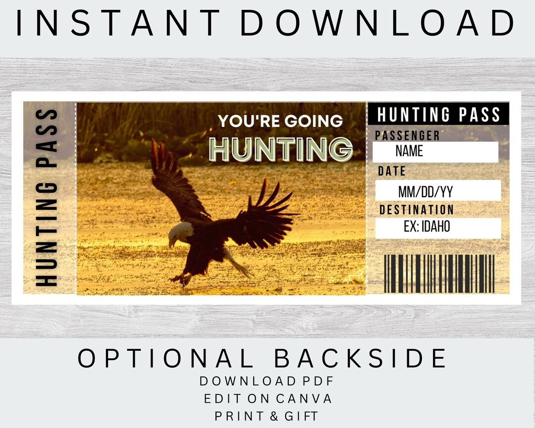 Hunting Surprise Trip Editable Ticket Template Hunting Pass Etsy