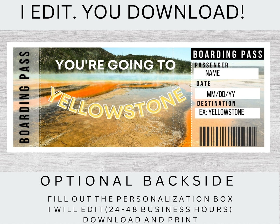 Yellowstone Trip Editable Ticket Download I EDIT YOU Etsy