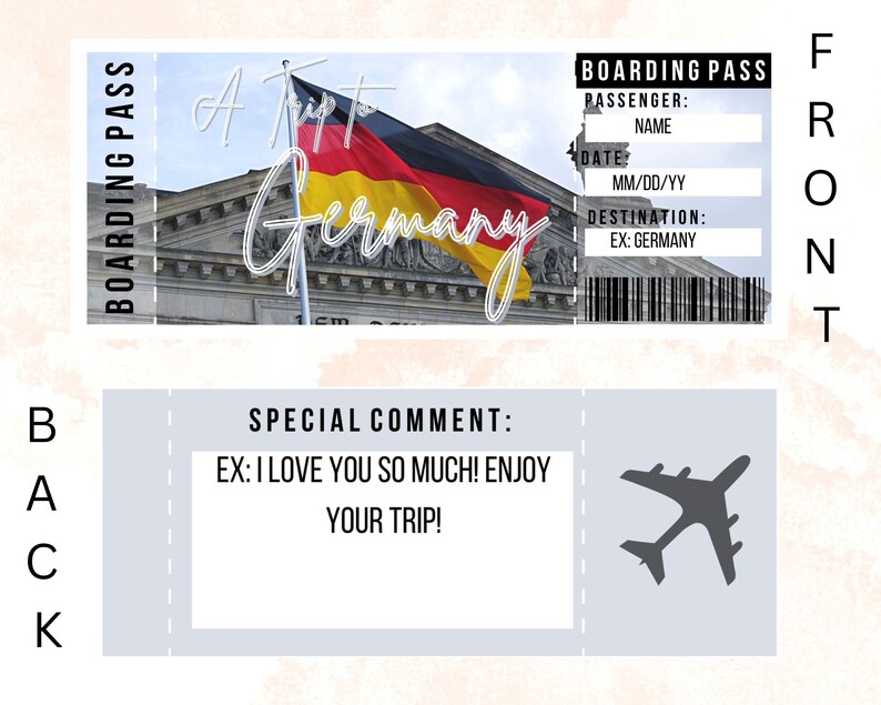 Printable GERMANY Surprise Trip Ticket. GERMANY Editable Etsy