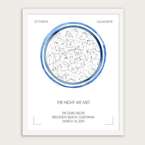 Acuarela Etérea Anillo Estrella Mapa de Constelación, Impresión de Arte del Cielo Nocturno, Personalice fácilmente para aniversario, boda, cumpleaños y regalos personalizados