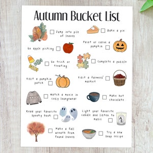 Herbst Bucket List Urlaub Checkliste Kinderposter Countdown Familienaktivitätsführer