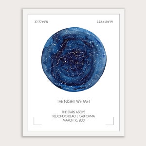 Carte de constellation d’étoiles à l’aquarelle, impression d’art du ciel nocturne, facilement personnalisée pour anniversaire, mariage, anniversaire et cadeaux personnalisés