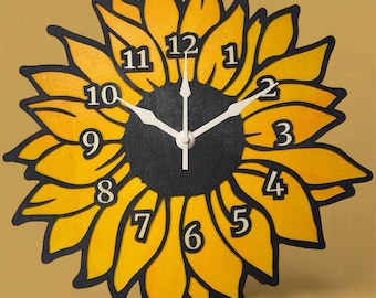 Sonnenblume Uhr SVG Laser Cut Design: 2-Schicht-Digitaldownload