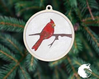 Cardinal on Branch Ornament SVG – Laser Cut Multi-Layer Christmas Ornament File – Instant Download