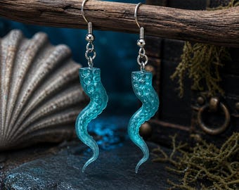 Octopus Earrings Resin | Nautical Jewelry for Beach Lovers | Handmade Ocean Earrings | Sterling Silver Hoops