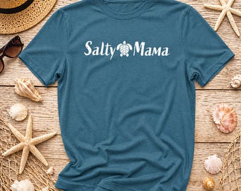 Salzige Mama Shirt | Meeresschildkröte Frauen T-Shirt | Strand Mom T-Shirt | Küsten Grafik T-Shirt | Geschenk für Strand Mamis | Schwarzes Shirt