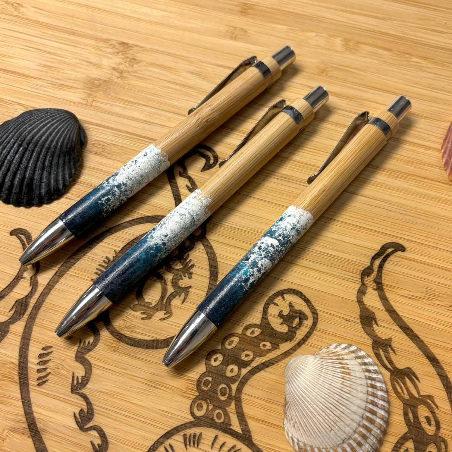 Ocean Inspired Pen Set - 3PK Eco-Friendly Writing Pens for Beach Lovers - Coastal Art Stationery Gift