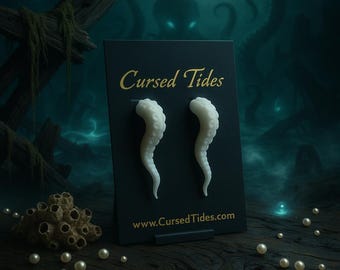 Kraken's Ghost Tentacle Stud Earrings: White Resin Nautical Goth Jewelry