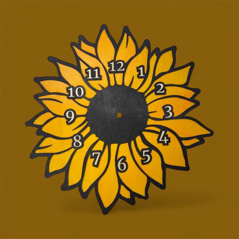 Sunflower Clock SVG Laser Cut Design: 2-layer Digital Download - Etsy