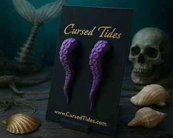Glitter Tentacle Stud Earrings: Purple Pink Resin Sea Creature Jewelry