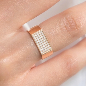 Gold Siegelring, Zigarre Bandring, Antiker Diamant Ring, Dicker Goldring, Große Ringe, 18K Massivgoldring