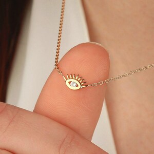 14K Gold Diamond Evil Eye Necklace: Dainty Protection Charm