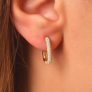 Diamond Hoop Earrings / Small Gold Hoop Earrings / Gold Huggie Earrings / 14K Gold Huggies / Gift For Her