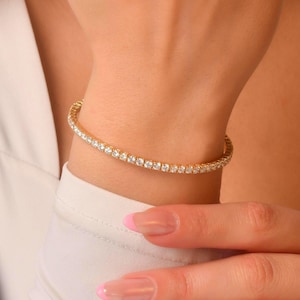 4.7 ct Natural Diamond Tennis Bracelet / 14K Solid Gold Tennis Bangle / Flexible Bangle / Diamond Jewelry / Anniversary Gift